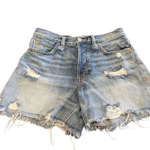 Free People We The Free High Waist Distressed Denim Shorts Size 25 - Picture 1 of 3